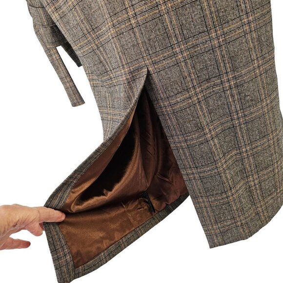 Reset by Jane Mallory Plaid Coat Women S Belt Tie Sleeves Woven Poly Blend Brown - Picture 5 of 10